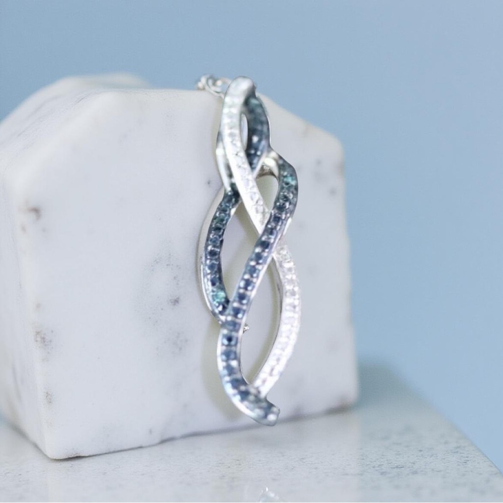 Genuine Diamond Swirl Sterling Silver JBR Pendant - Black & White Diamonds
